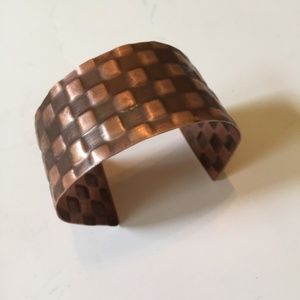 Copper Cuff Bracelet Checkered Embossed